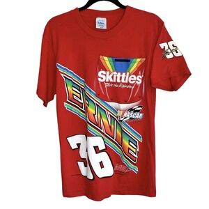 VTG NASCAR Graphic T Shirt M Crew Ernie Irvan Skittle 90s Single Stitch Race Car